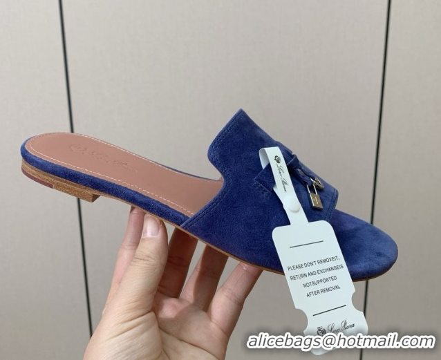 Best Grade Loro Piana Summer Charms Slides Sandal in Suede LP62025 Blue