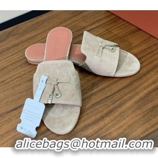 Charming Loro Piana Summer Charms Slides Sandal in Suede LP62026 Deep Khaki