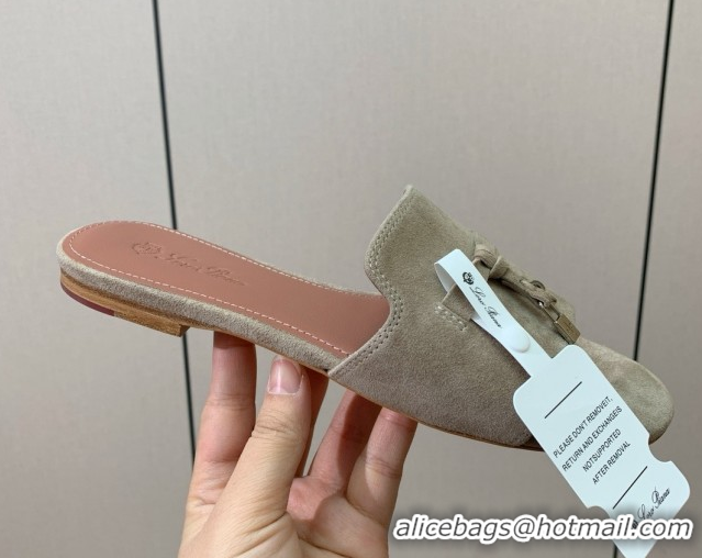 Charming Loro Piana Summer Charms Slides Sandal in Suede LP62026 Deep Khaki