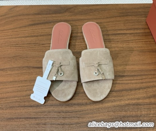 Charming Loro Piana Summer Charms Slides Sandal in Suede LP62026 Deep Khaki