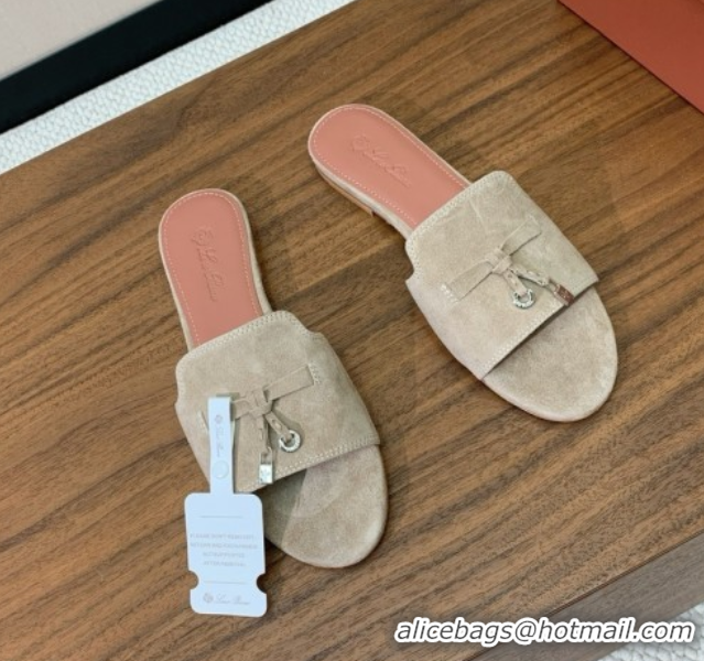 Charming Loro Piana Summer Charms Slides Sandal in Suede LP62026 Deep Khaki