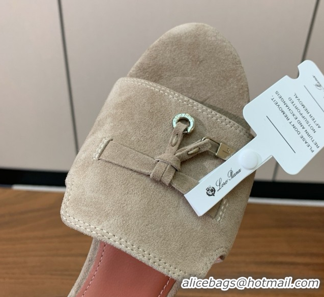 Charming Loro Piana Summer Charms Slides Sandal in Suede LP62026 Deep Khaki