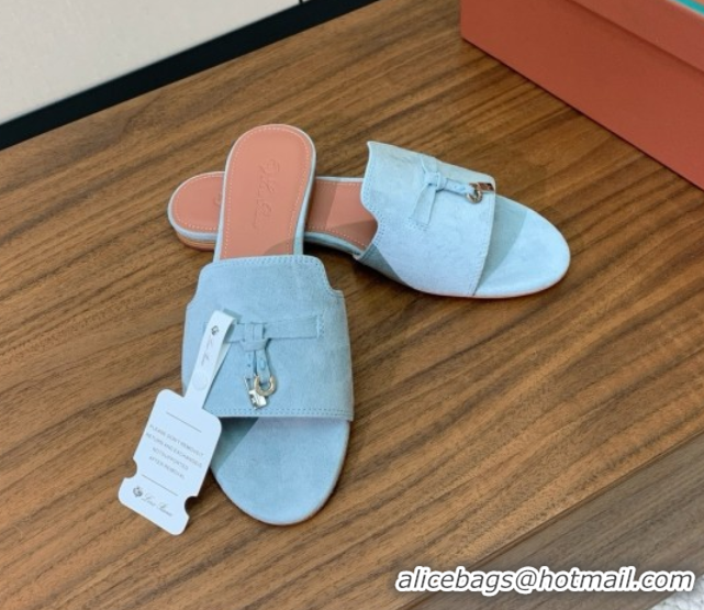 Top Design Loro Piana Summer Charms Slides Sandal in Suede LP62027 Light Blue
