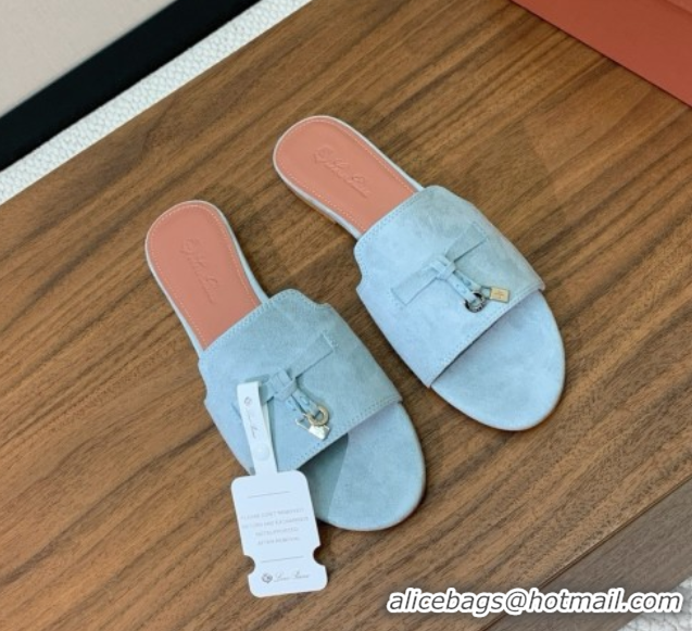 Top Design Loro Piana Summer Charms Slides Sandal in Suede LP62027 Light Blue