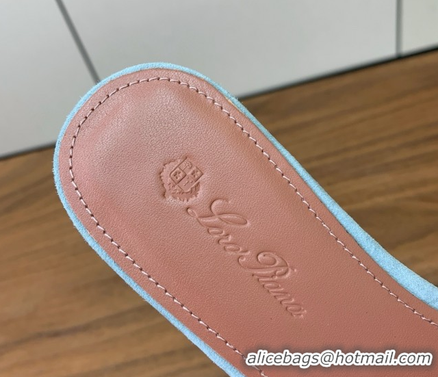 Top Design Loro Piana Summer Charms Slides Sandal in Suede LP62027 Light Blue