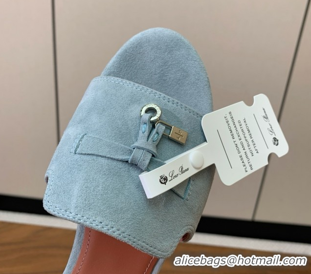 Top Design Loro Piana Summer Charms Slides Sandal in Suede LP62027 Light Blue