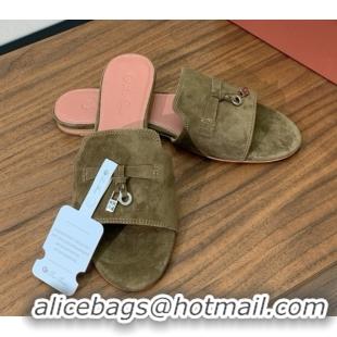 Shop Duplicate Loro Piana Summer Charms Slides Sandal in Suede LP62028 Brown