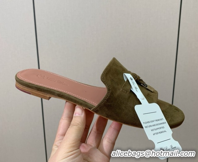 Shop Duplicate Loro Piana Summer Charms Slides Sandal in Suede LP62028 Brown