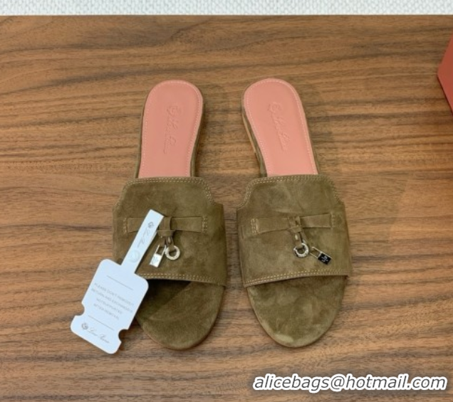 Shop Duplicate Loro Piana Summer Charms Slides Sandal in Suede LP62028 Brown