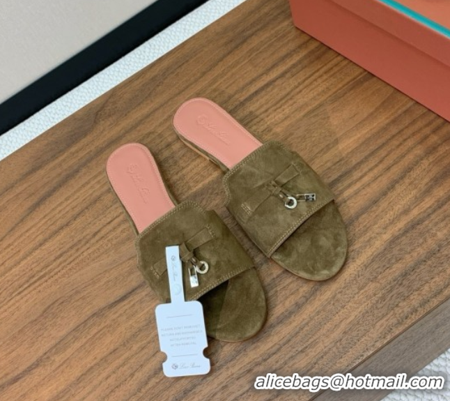 Shop Duplicate Loro Piana Summer Charms Slides Sandal in Suede LP62028 Brown