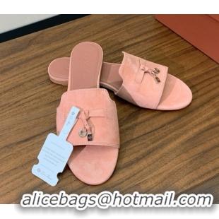 Popular Style Loro Piana Summer Charms Slides Sandal in Suede LP62029 Pink