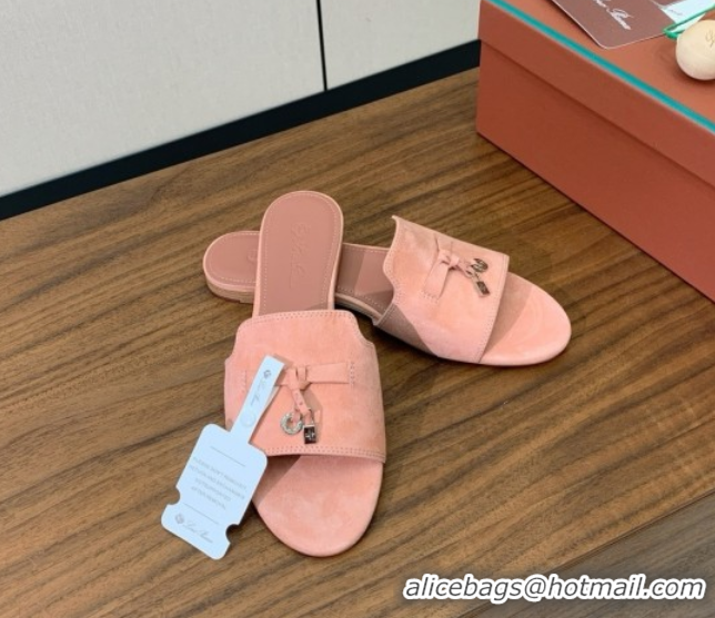 Popular Style Loro Piana Summer Charms Slides Sandal in Suede LP62029 Pink