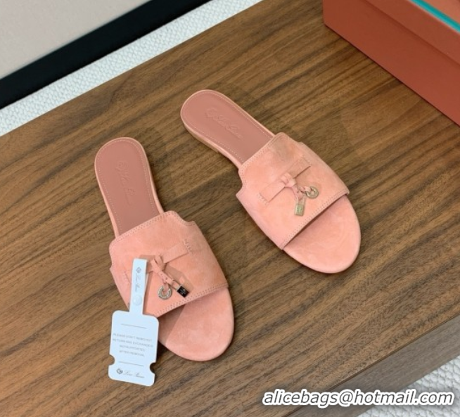 Popular Style Loro Piana Summer Charms Slides Sandal in Suede LP62029 Pink