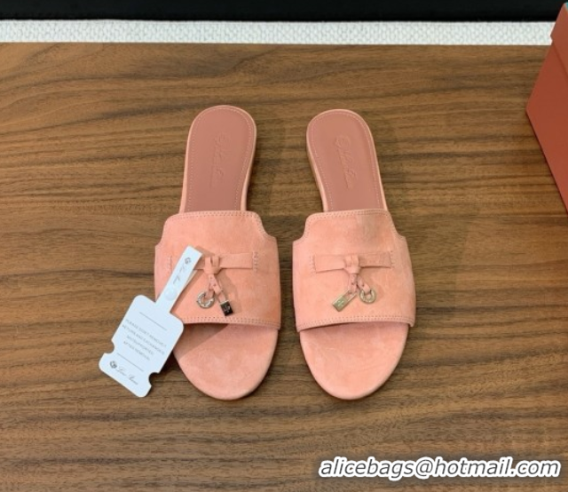 Popular Style Loro Piana Summer Charms Slides Sandal in Suede LP62029 Pink