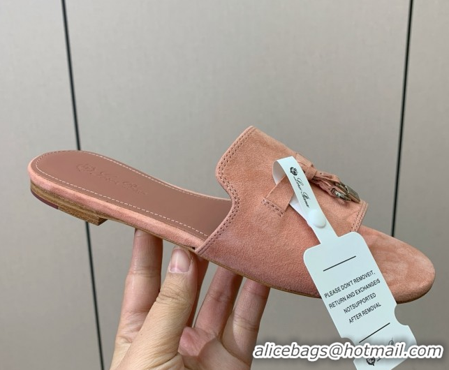 Popular Style Loro Piana Summer Charms Slides Sandal in Suede LP62029 Pink