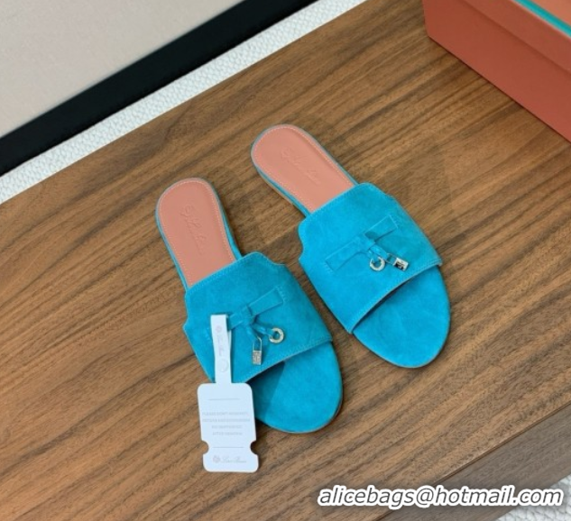 Low Price Loro Piana Summer Charms Slides Sandal in Suede LP62030 Blue