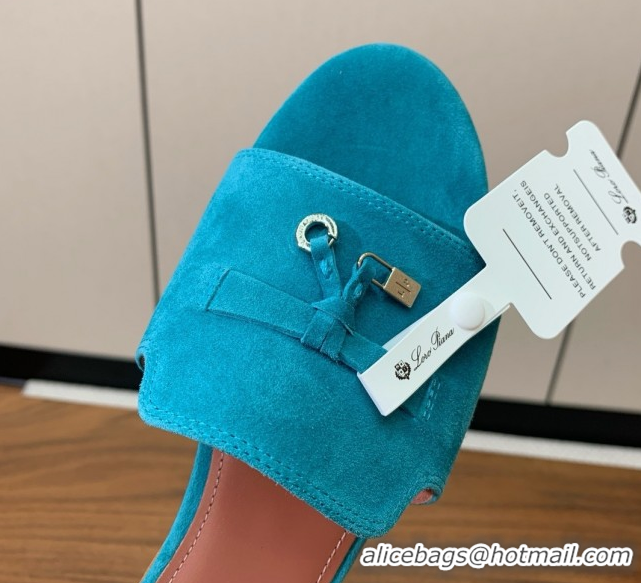 Low Price Loro Piana Summer Charms Slides Sandal in Suede LP62030 Blue