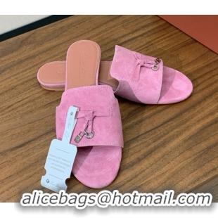 Low Cost Loro Piana Summer Charms Slides Sandal in Suede LP62031 Peach Pink