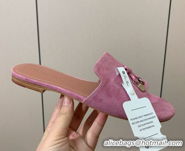 Low Cost Loro Piana Summer Charms Slides Sandal in Suede LP62031 Peach Pink