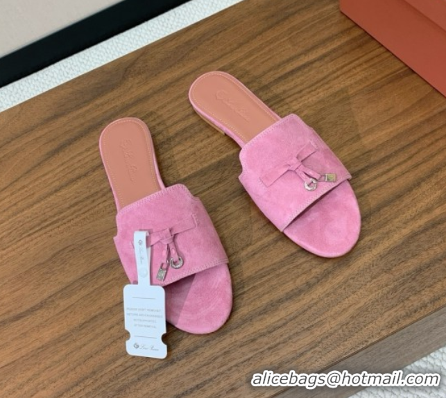Low Cost Loro Piana Summer Charms Slides Sandal in Suede LP62031 Peach Pink