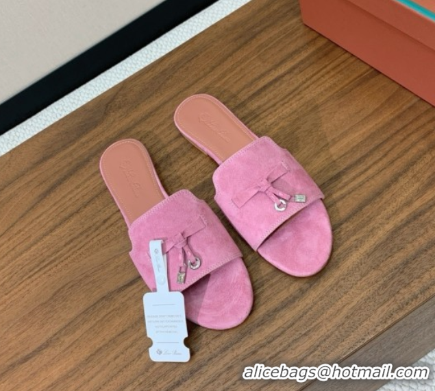 Low Cost Loro Piana Summer Charms Slides Sandal in Suede LP62031 Peach Pink