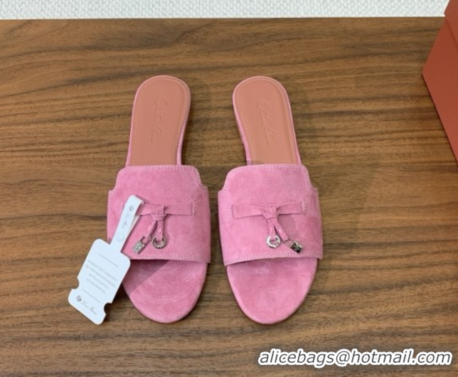 Low Cost Loro Piana Summer Charms Slides Sandal in Suede LP62031 Peach Pink