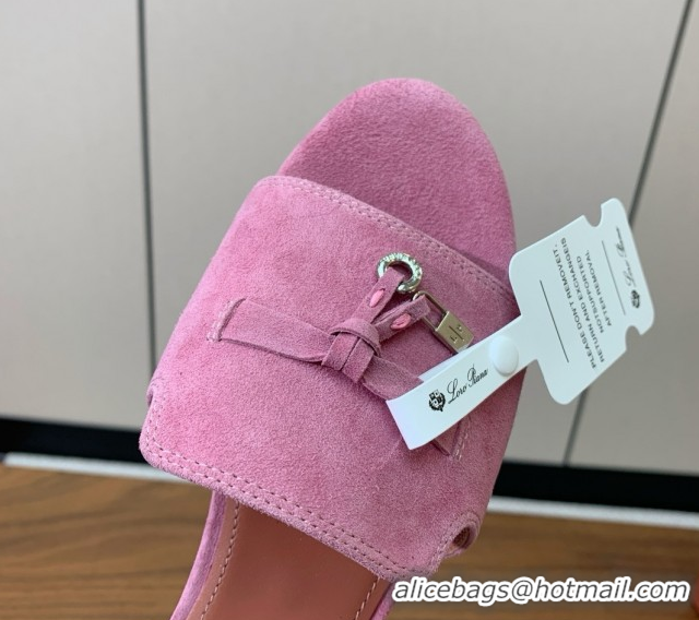 Low Cost Loro Piana Summer Charms Slides Sandal in Suede LP62031 Peach Pink