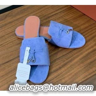 Good Looking Loro Piana Summer Charms Slides Sandal in Suede LP62032 Blue