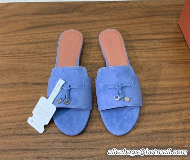 Good Looking Loro Piana Summer Charms Slides Sandal in Suede LP62032 Blue