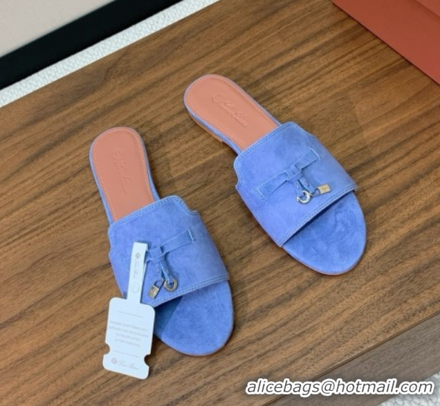 Good Looking Loro Piana Summer Charms Slides Sandal in Suede LP62032 Blue