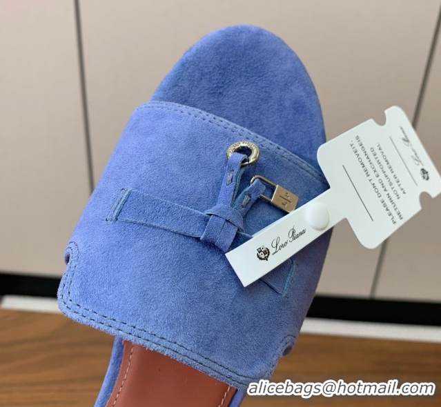 Good Looking Loro Piana Summer Charms Slides Sandal in Suede LP62032 Blue