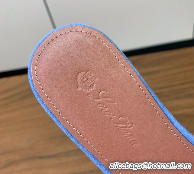 Good Looking Loro Piana Summer Charms Slides Sandal in Suede LP62032 Blue