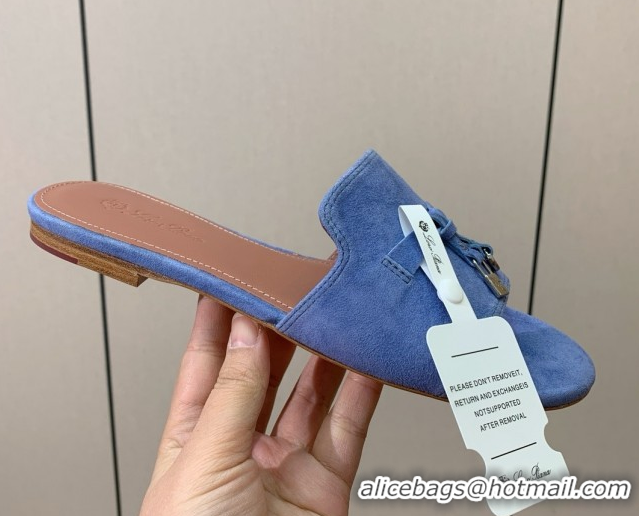 Good Looking Loro Piana Summer Charms Slides Sandal in Suede LP62032 Blue