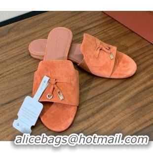 Best Price Loro Piana Summer Charms Slides Sandal in Suede LP62034 Orange