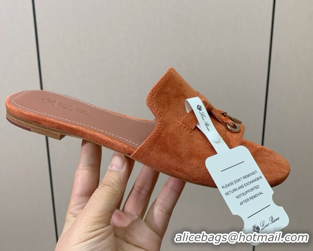 Best Price Loro Piana Summer Charms Slides Sandal in Suede LP62034 Orange