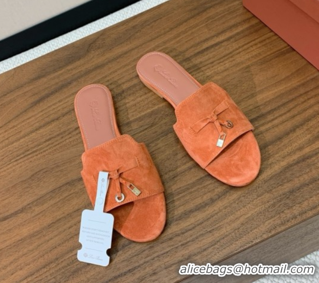 Best Price Loro Piana Summer Charms Slides Sandal in Suede LP62034 Orange