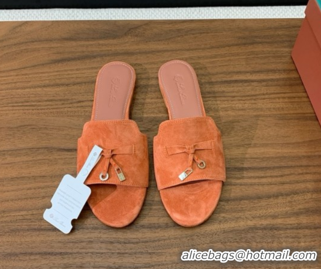 Best Price Loro Piana Summer Charms Slides Sandal in Suede LP62034 Orange