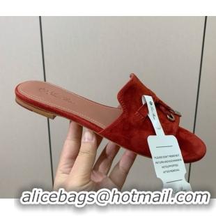 Luxurious Loro Piana Summer Charms Slides Sandal in Suede LP62035 Red