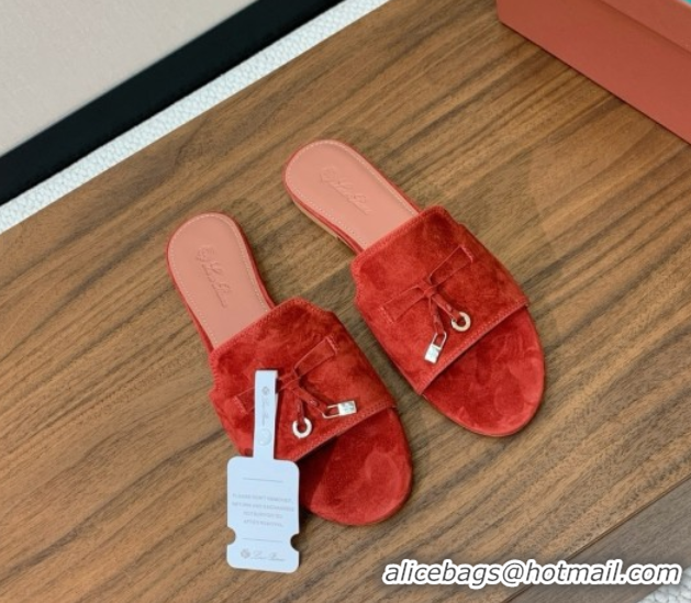 Luxurious Loro Piana Summer Charms Slides Sandal in Suede LP62035 Red