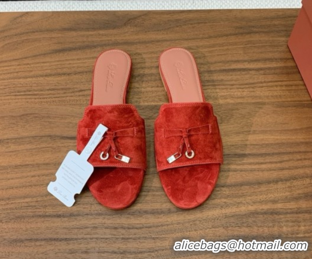 Luxurious Loro Piana Summer Charms Slides Sandal in Suede LP62035 Red
