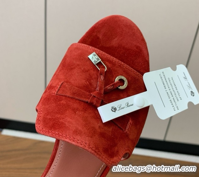 Luxurious Loro Piana Summer Charms Slides Sandal in Suede LP62035 Red