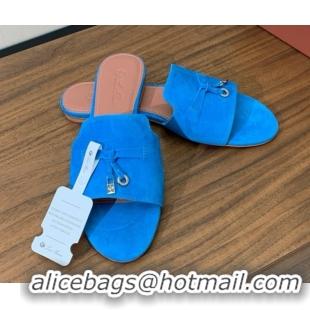 Purchase Loro Piana Summer Charms Slides Sandal in Suede LP62036 Peacock Blue