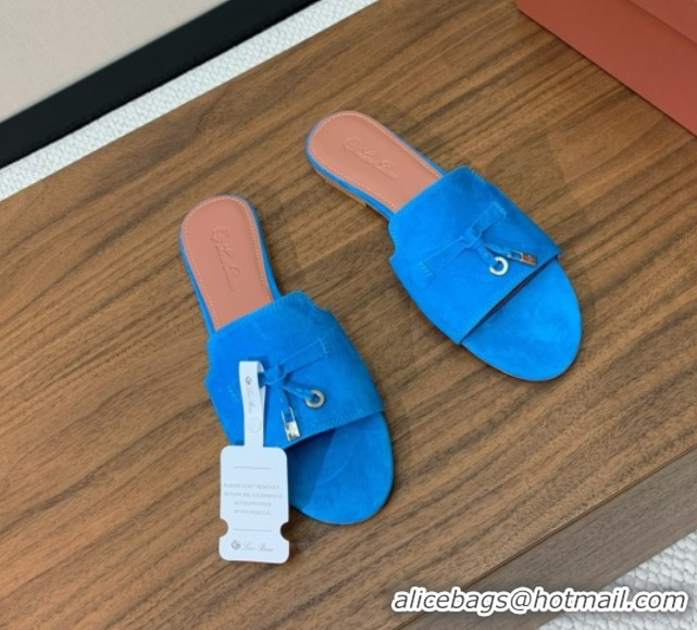 Purchase Loro Piana Summer Charms Slides Sandal in Suede LP62036 Peacock Blue
