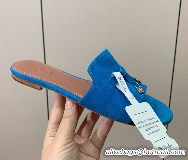 Purchase Loro Piana Summer Charms Slides Sandal in Suede LP62036 Peacock Blue