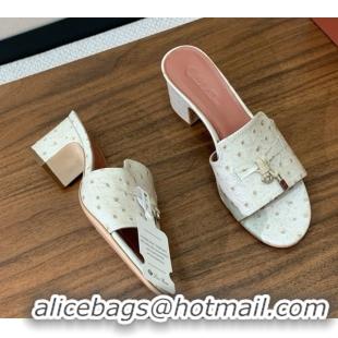Cheap Price Loro Piana Summer Charms Sandal 5.5cm Heel in Ostrich Pattern Leather LP62301 Apricot
