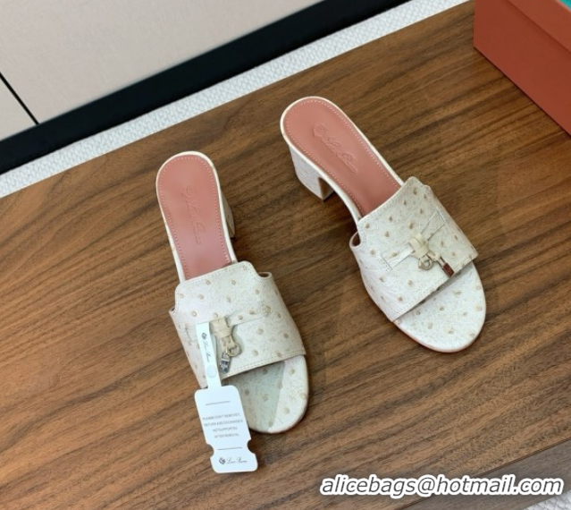 Cheap Price Loro Piana Summer Charms Sandal 5.5cm Heel in Ostrich Pattern Leather LP62301 Apricot