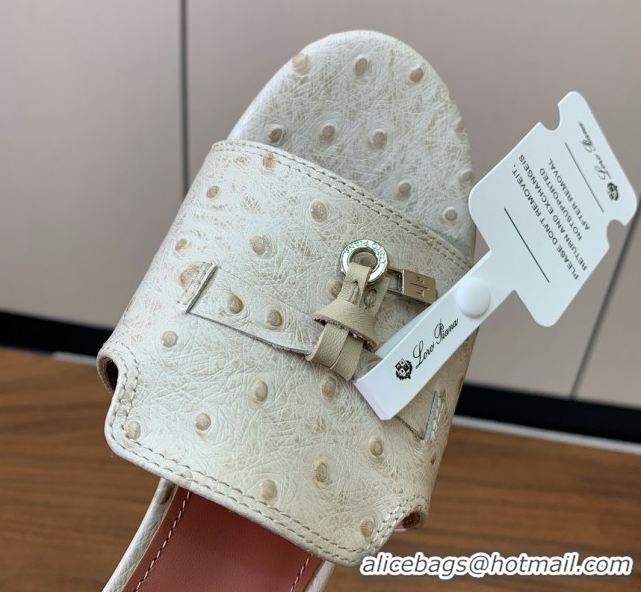 Cheap Price Loro Piana Summer Charms Sandal 5.5cm Heel in Ostrich Pattern Leather LP62301 Apricot