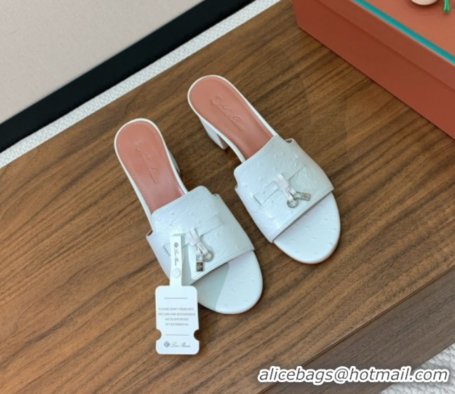 Big Discount Loro Piana Summer Charms Sandal 5.5cm Heel in Ostrich Pattern Leather LP62303 White