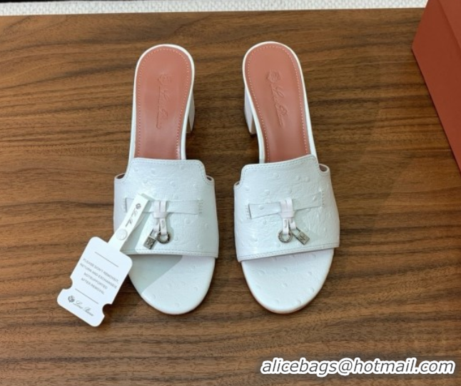 Big Discount Loro Piana Summer Charms Sandal 5.5cm Heel in Ostrich Pattern Leather LP62303 White