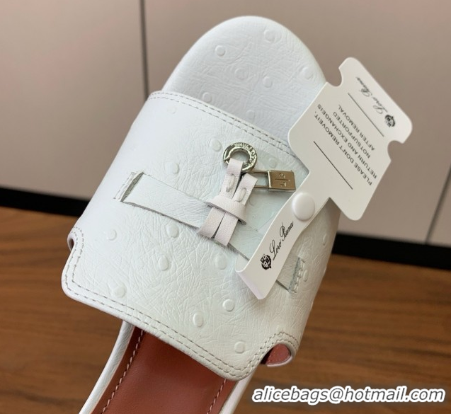 Big Discount Loro Piana Summer Charms Sandal 5.5cm Heel in Ostrich Pattern Leather LP62303 White